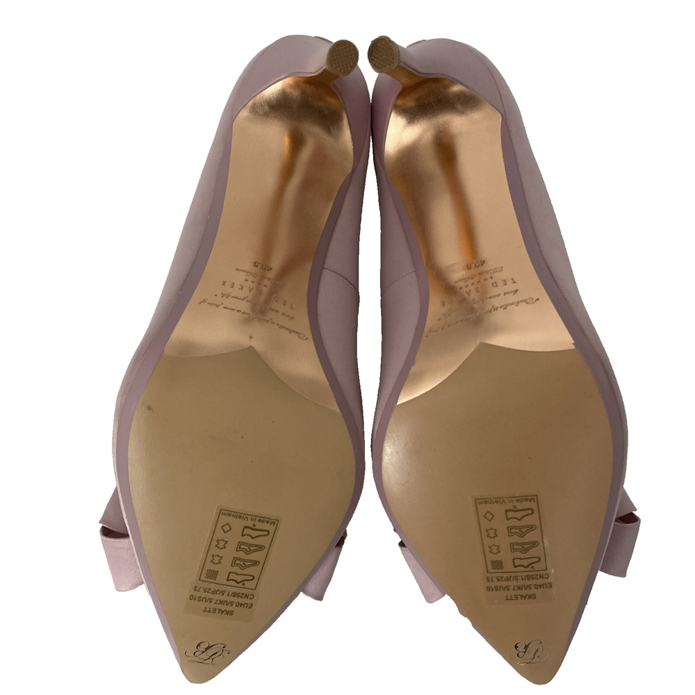 Ted Baker Skalett Pump Pink Pointed Toe Slim Heel Satin Bow Blush Light 40.5 - Picture 11 of 12